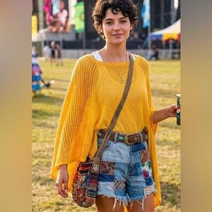 Talbots NWT Yellow Solid Crochet Poncho